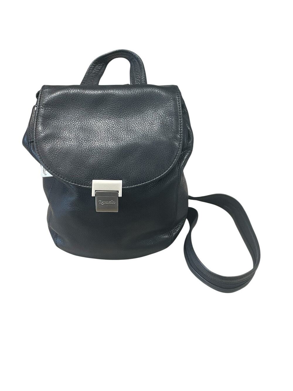 Tignanello Black Leather Mini Sling Bag Purse Minimalist Style Crossbody Bag